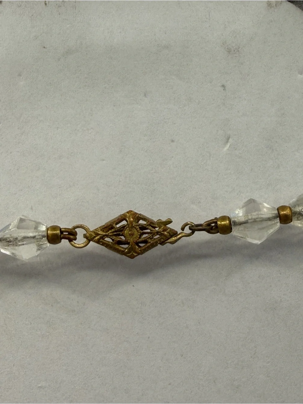 Faceted Clear Glass Graduated Beads Antique Gold Spacers Necklace Vintage 17” - Picture 4 of 5